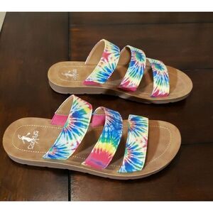 Corkys Slip On Strappy Slide Sandals Women's Size 10 Tie Dye